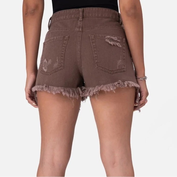 Adika Brown Truffle Cotton Button up Fringed denim Shorts Size Large/32‎ EUC - Picture 2 of 10